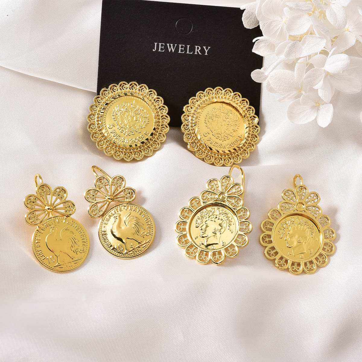 Coin Medallion Drop Stud Earri - Vintage Collectible Coins review and price