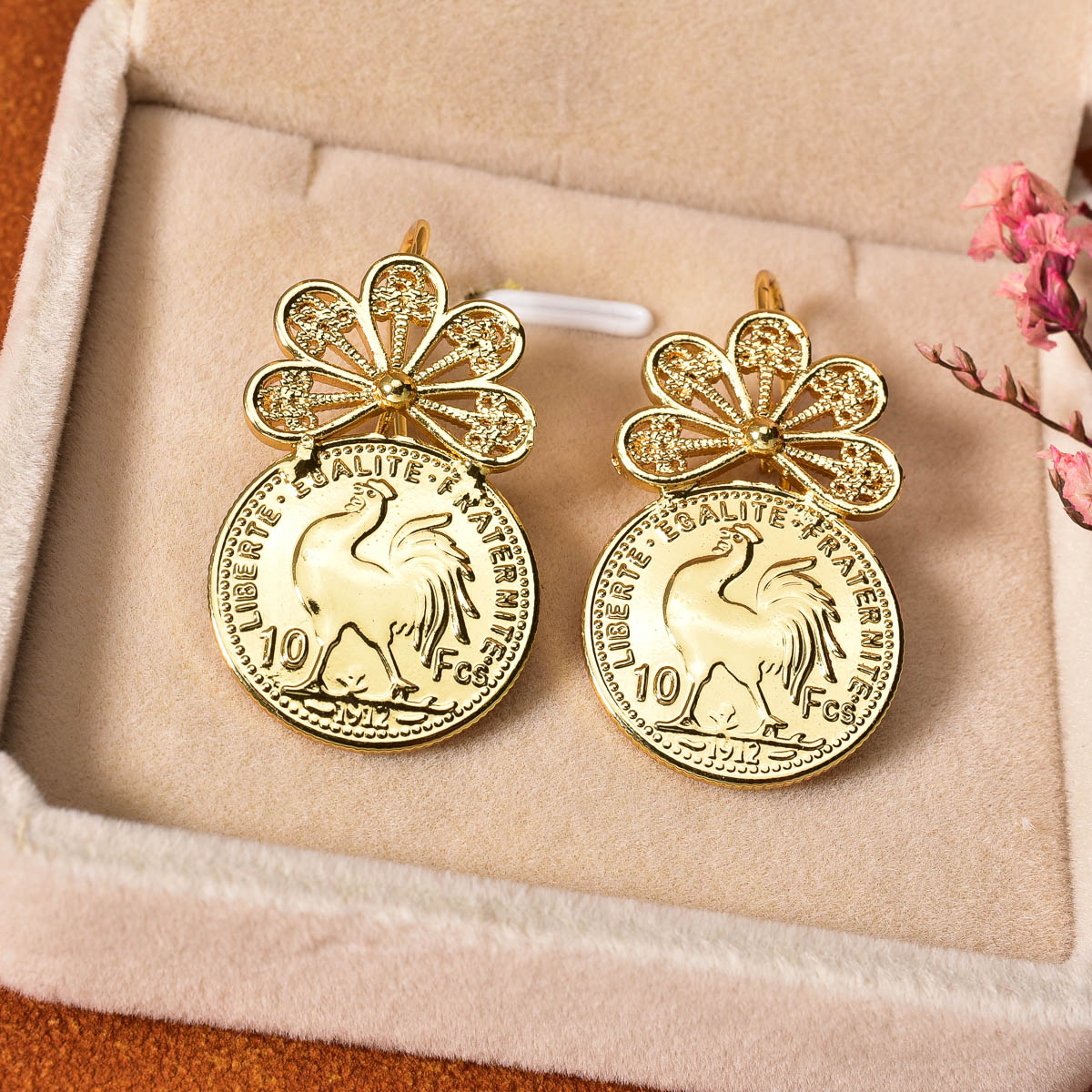 Coin Medallion Drop Stud Earri - Vintage Collectible Coins review and price